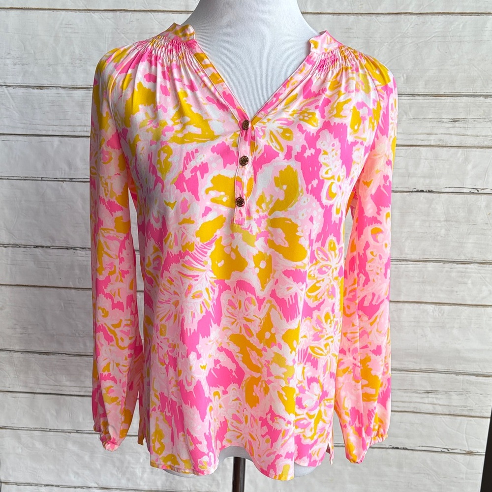 Lily Pulitzer Elsa Silk Blouse Oh La La Kir